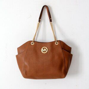Michael Kors Jet Set Travel Large Tote Bag Brown Saffiano Leather  Chain Strap